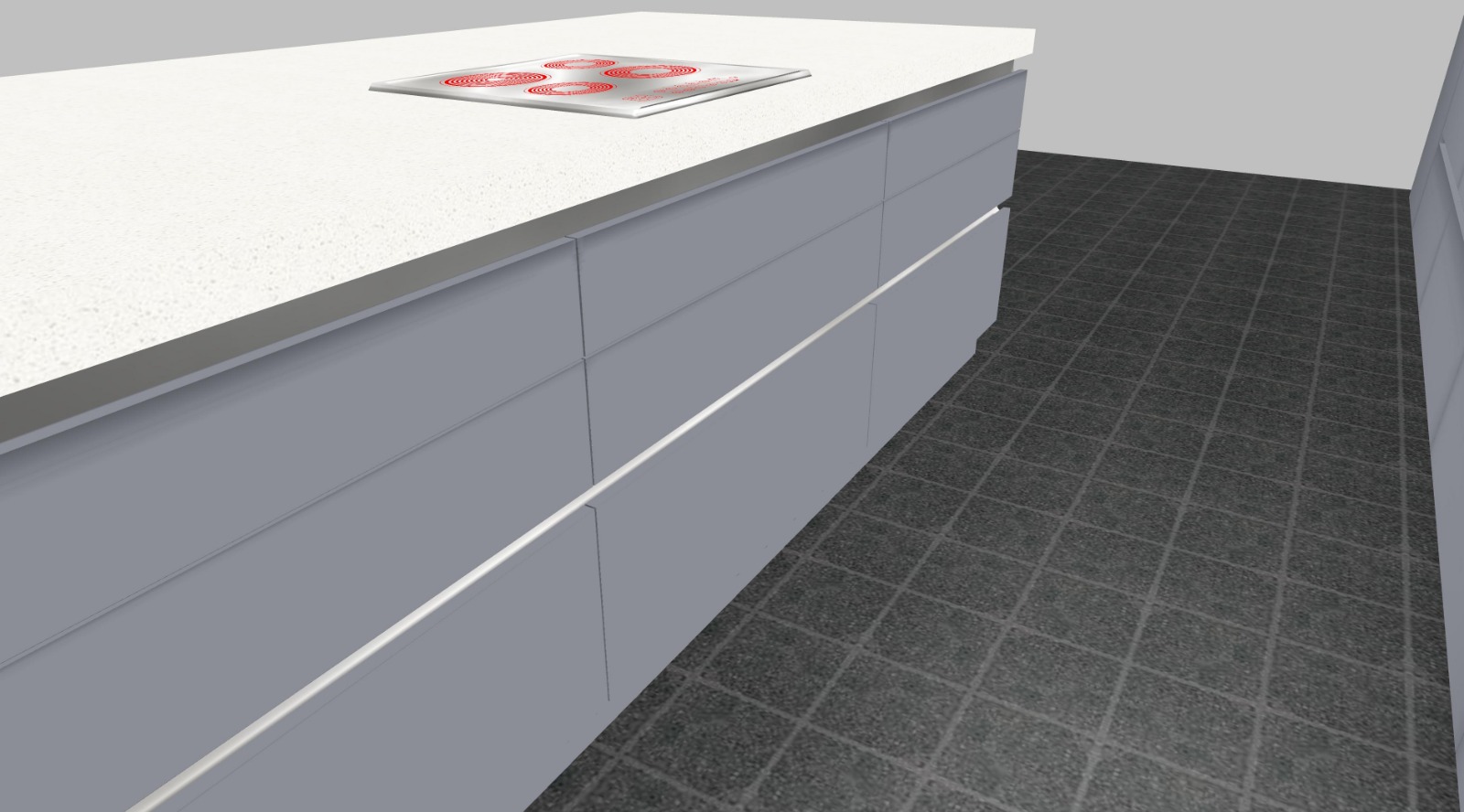 Render 3D de bajo mesada y torre para horno